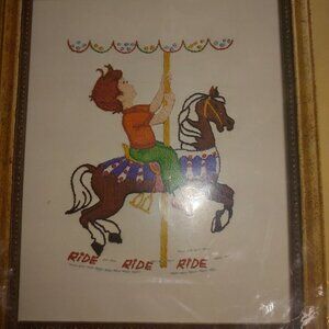 Vintage Pauline Denham Crewel Embroidery Kit #6051 Ride Ride Ride Merry Go Round